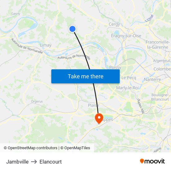 Jambville to Elancourt map