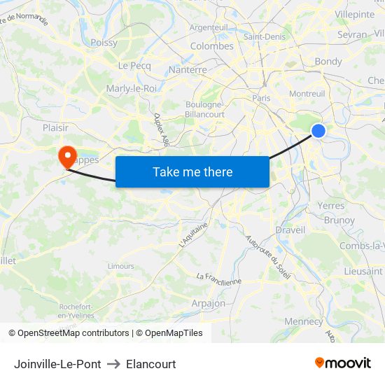 Joinville-Le-Pont to Elancourt map