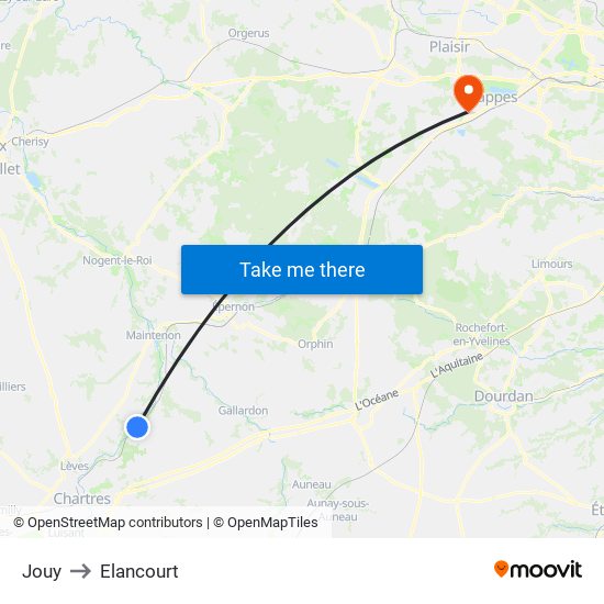 Jouy to Elancourt map