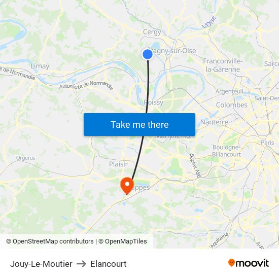 Jouy-Le-Moutier to Elancourt map