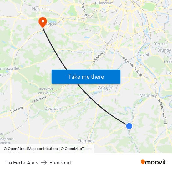 La Ferte-Alais to Elancourt map