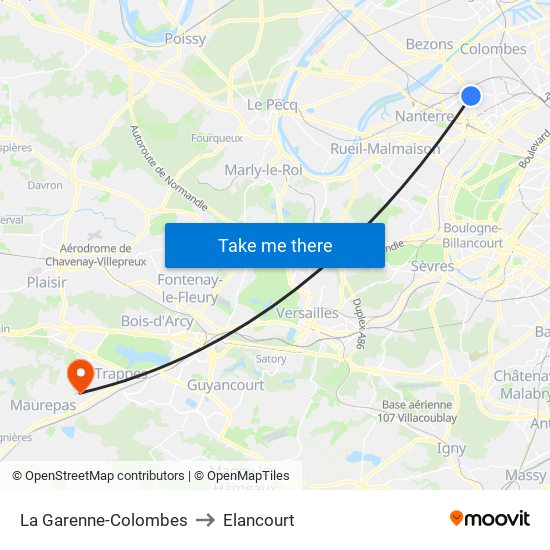 La Garenne-Colombes to Elancourt map