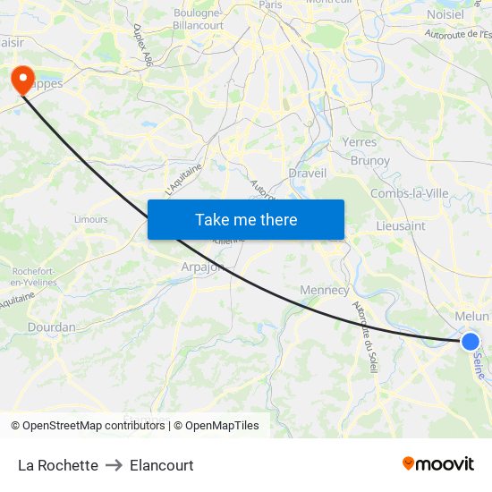 La Rochette to Elancourt map