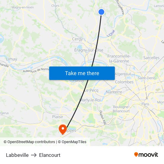 Labbeville to Elancourt map