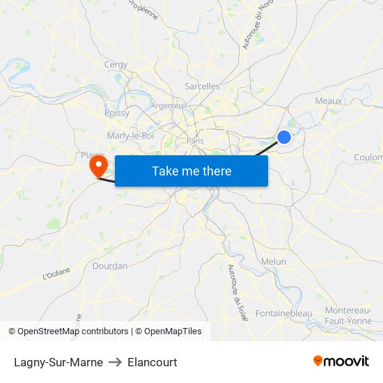 Lagny-Sur-Marne to Elancourt map