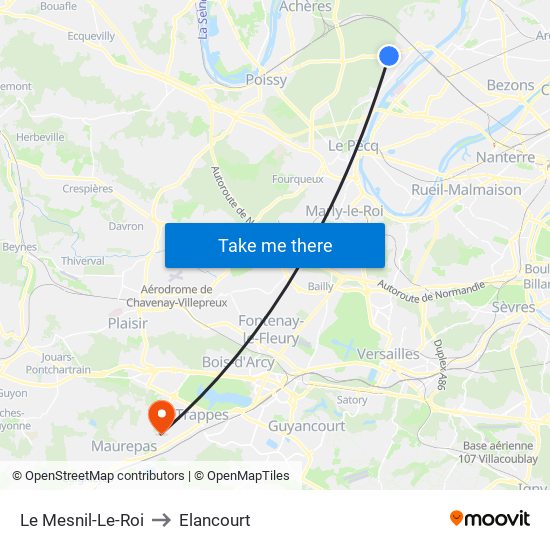Le Mesnil-Le-Roi to Elancourt map