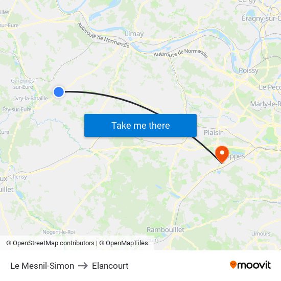 Le Mesnil-Simon to Elancourt map