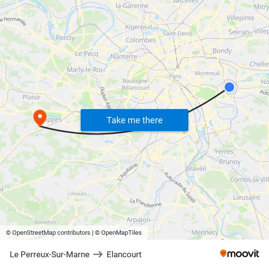 Le Perreux-Sur-Marne to Elancourt map