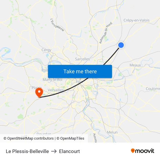 Le Plessis-Belleville to Elancourt map