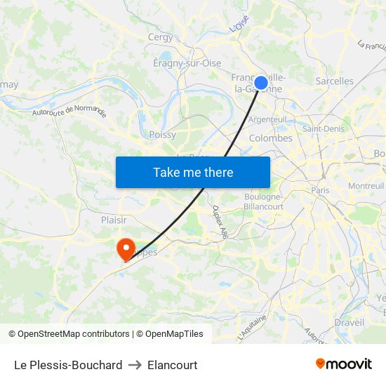 Le Plessis-Bouchard to Elancourt map
