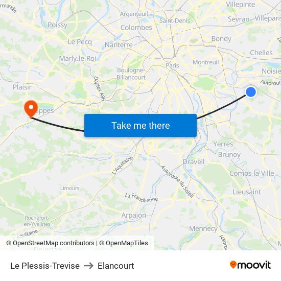 Le Plessis-Trevise to Elancourt map