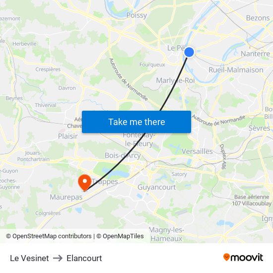Le Vesinet to Elancourt map