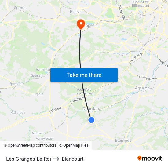 Les Granges-Le-Roi to Elancourt map