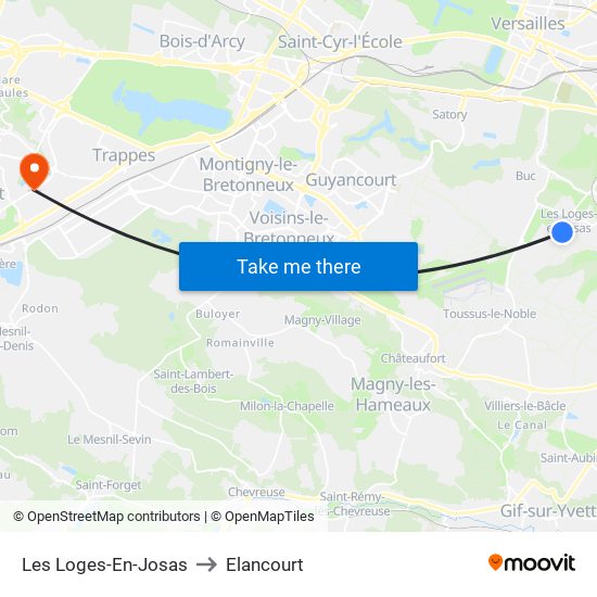 Les Loges-En-Josas to Elancourt map