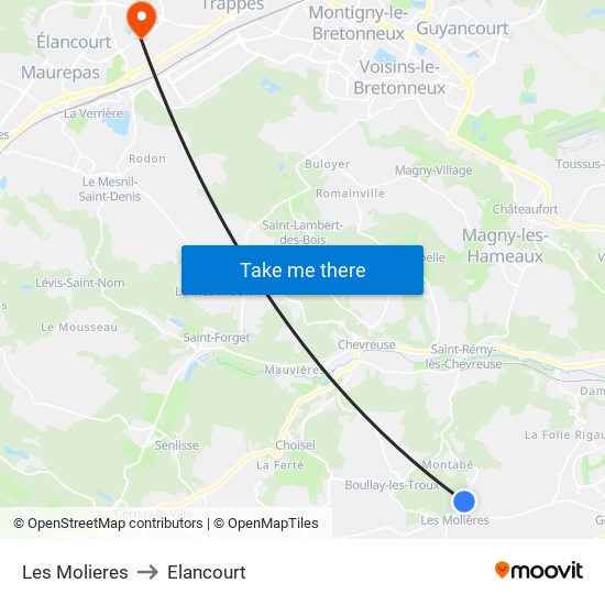 Les Molieres to Elancourt map