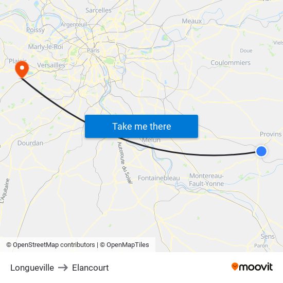 Longueville to Elancourt map