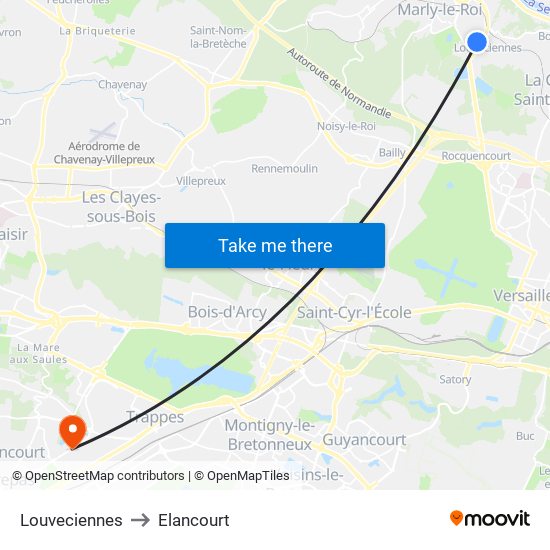 Louveciennes to Elancourt map