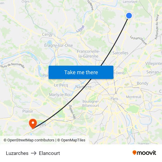 Luzarches to Elancourt map