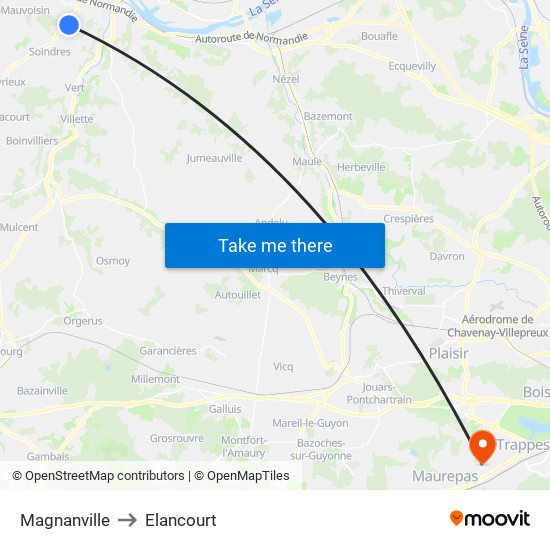 Magnanville to Elancourt map