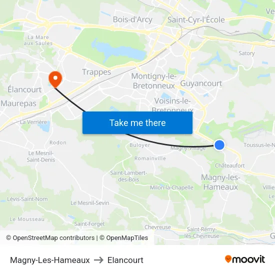 Magny-Les-Hameaux to Elancourt map