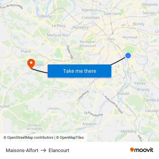 Maisons-Alfort to Elancourt map