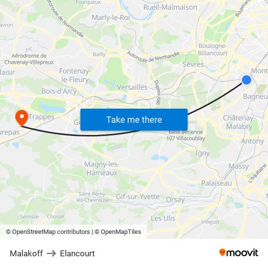 Malakoff to Elancourt map