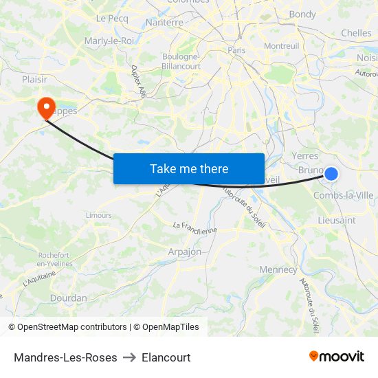 Mandres-Les-Roses to Elancourt map