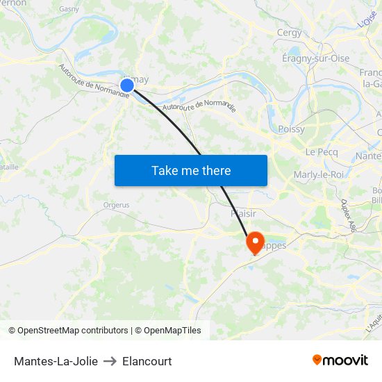 Mantes-La-Jolie to Elancourt map