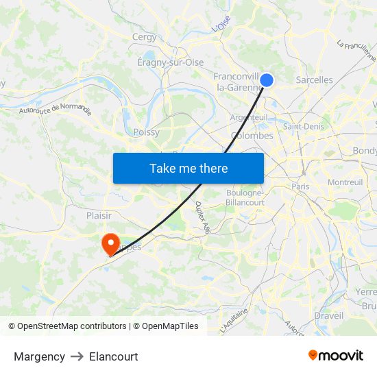 Margency to Elancourt map