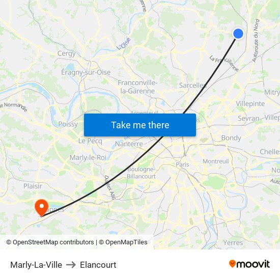 Marly-La-Ville to Elancourt map