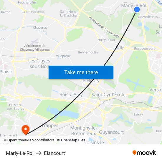 Marly-Le-Roi to Elancourt map