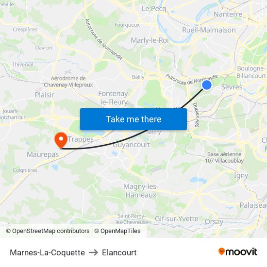 Marnes-La-Coquette to Elancourt map