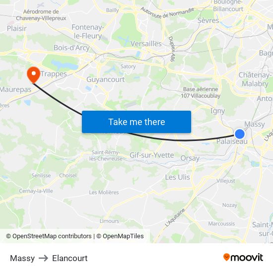Massy to Elancourt map
