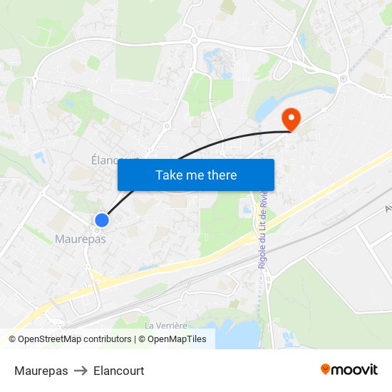 Maurepas to Elancourt map