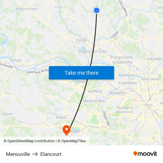 Menouville to Elancourt map
