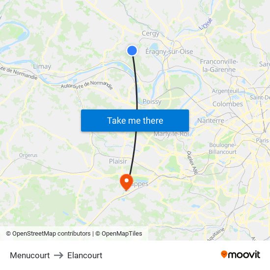 Menucourt to Elancourt map