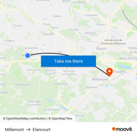 Millemont to Elancourt map
