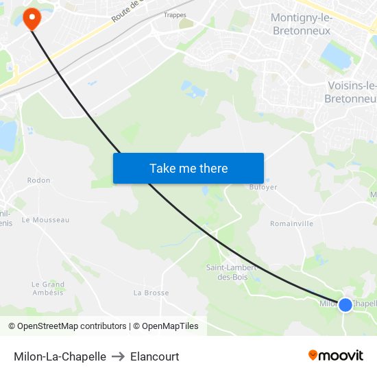 Milon-La-Chapelle to Elancourt map