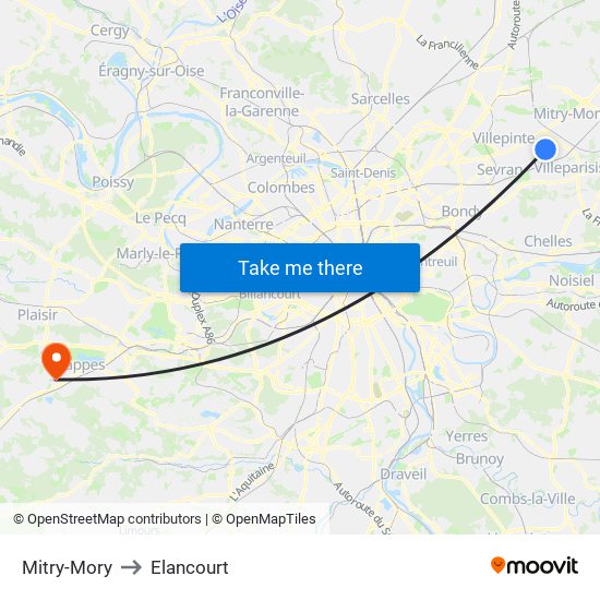 Mitry-Mory to Elancourt map