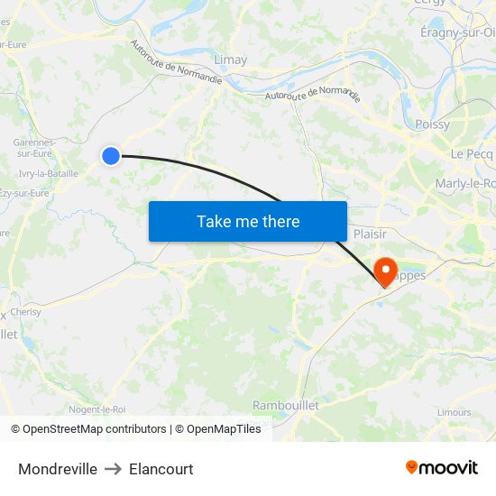 Mondreville to Elancourt map