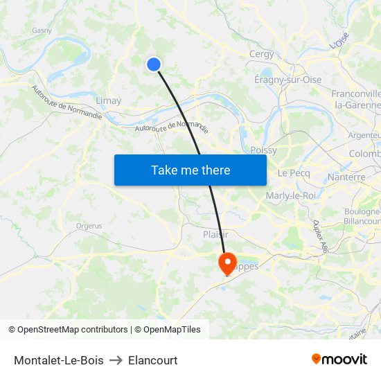Montalet-Le-Bois to Elancourt map
