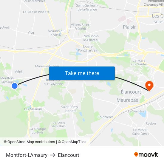 Montfort-L'Amaury to Elancourt map