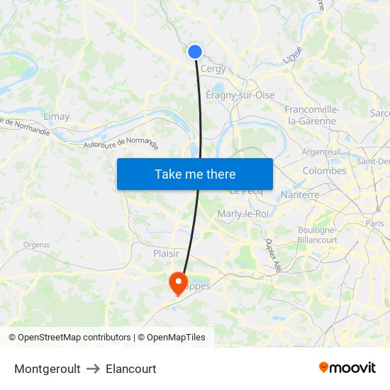 Montgeroult to Elancourt map