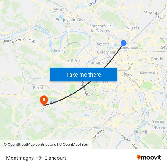 Montmagny to Elancourt map