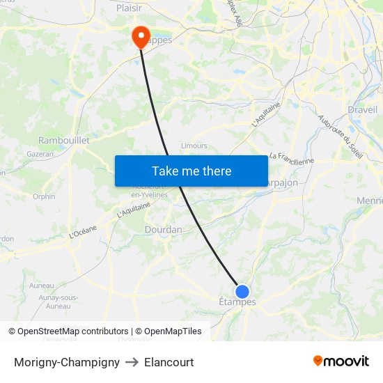 Morigny-Champigny to Elancourt map