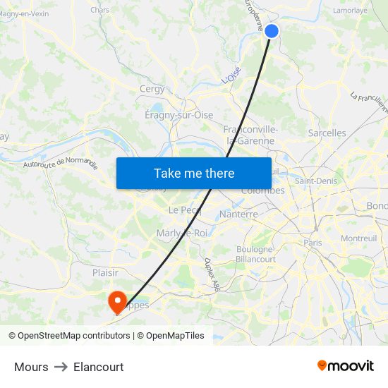 Mours to Elancourt map