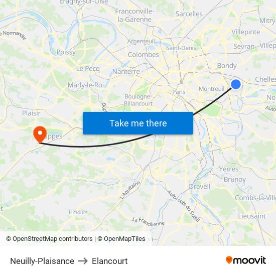 Neuilly-Plaisance to Elancourt map