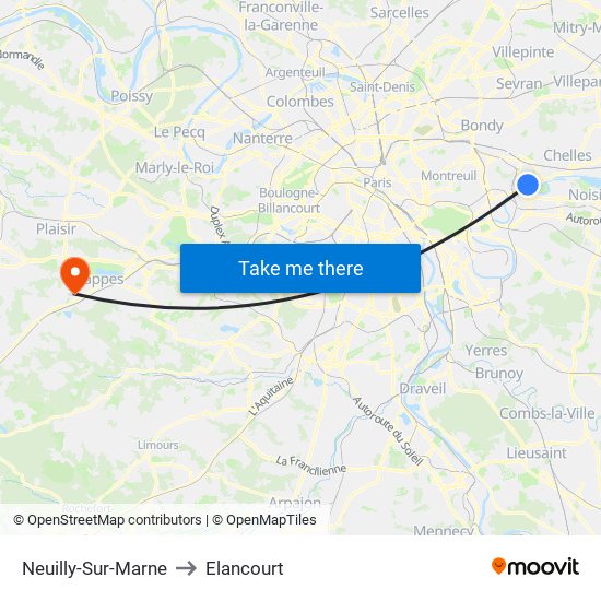 Neuilly-Sur-Marne to Elancourt map
