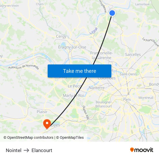Nointel to Elancourt map
