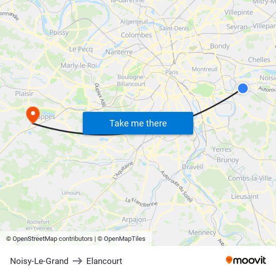 Noisy-Le-Grand to Elancourt map